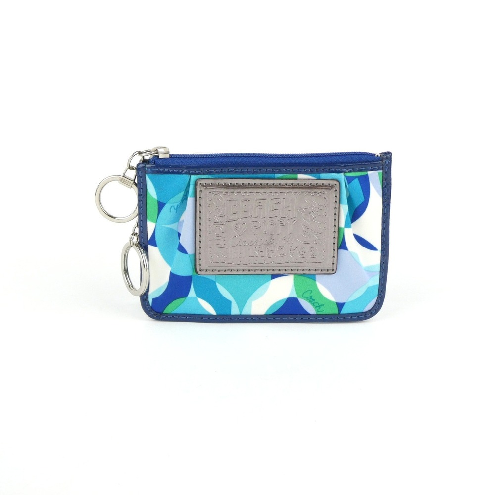 Coach Poppy Signature Op Art Blue Green Mini Skinny Case w/Keychain